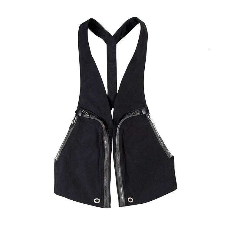 Dark RO Men's High Street Zipper Pocket Multi Functional Tactical Vest Tops Men Clothing