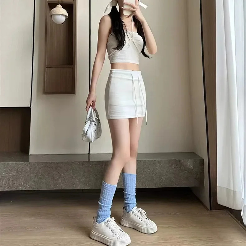 Sweet And Spicy Style Drawstring High Waist Solid Color Mini Skirt Womens Fashionable A- Line Half-length Spring Autumn Winter 250527
