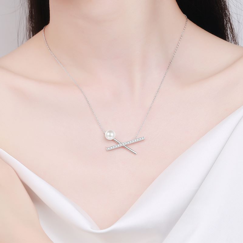 Elegantly Simple Pendant Chain Jewelry Item Premium Grade Platinum Alloy Complimented by Dazzling Gemstones