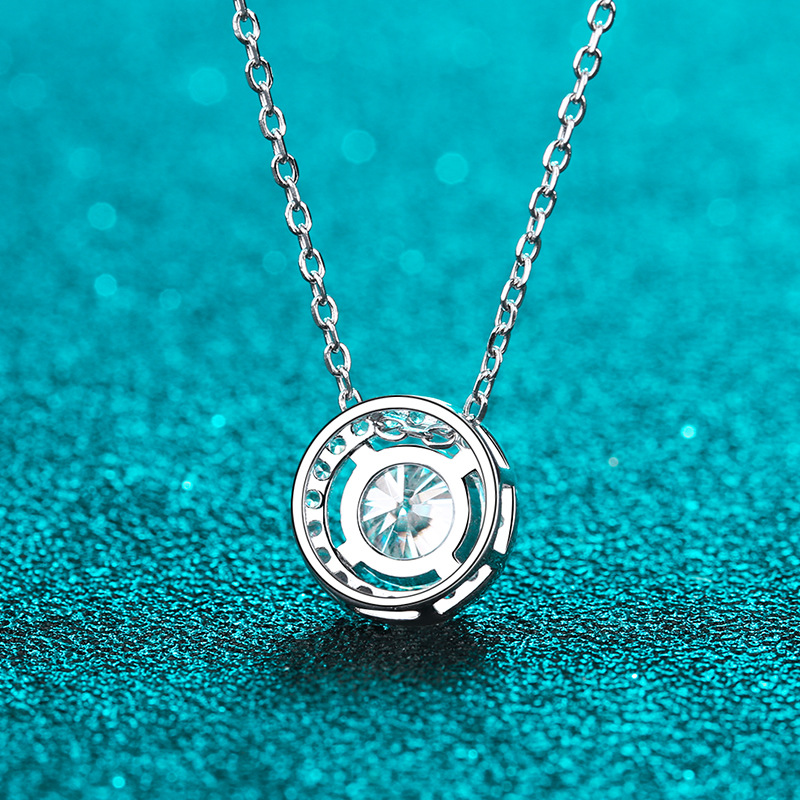 925 Sterling Silver Round Bezel Moissanite Pendant Necklace for Women Korean Minimalist Design Hypoallergenic Jewelry for Daily Wear or Gift
