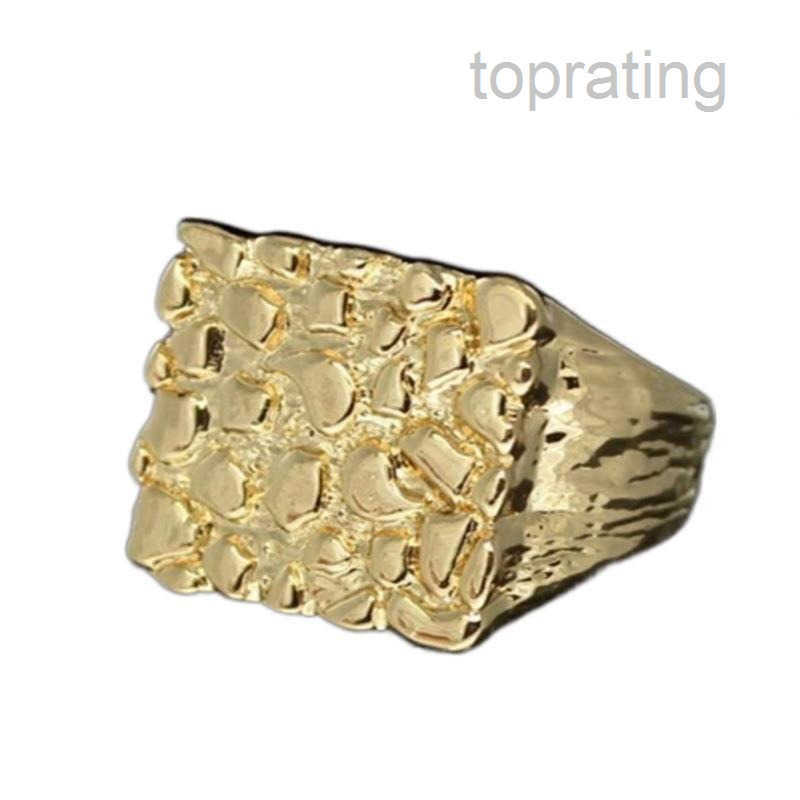 Mens Womens Square Textured Cluster Nugget Ring 14k 18k 24k Solid Yellow Gold Plated Diamond Cutting Silver Jewelry