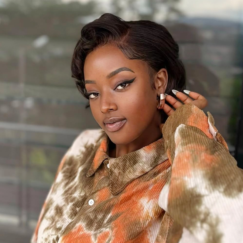 Human Hair Transparent Lace Front Short Bob Wig with Natural Color