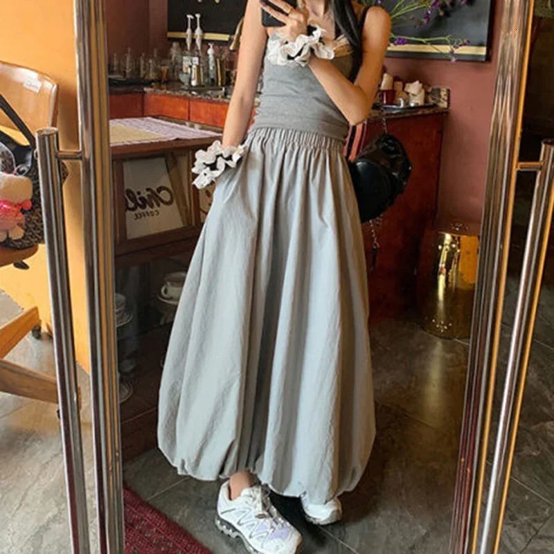 Fluffy Flower Bud Skirt Women Korean Fashion High Waist Long Skirts Woman Streetwear Solid Color Pleated Skirts Female 250527