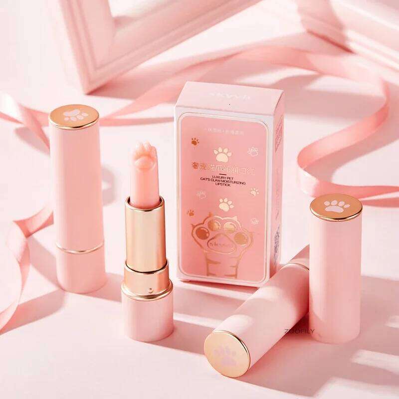 free shipping Cute Cat Paw Color Changing Lipstick Makeup Crystal Temperature Changing Lip Balm Anti Cracking Moisturizing Lip Care Cosmetics