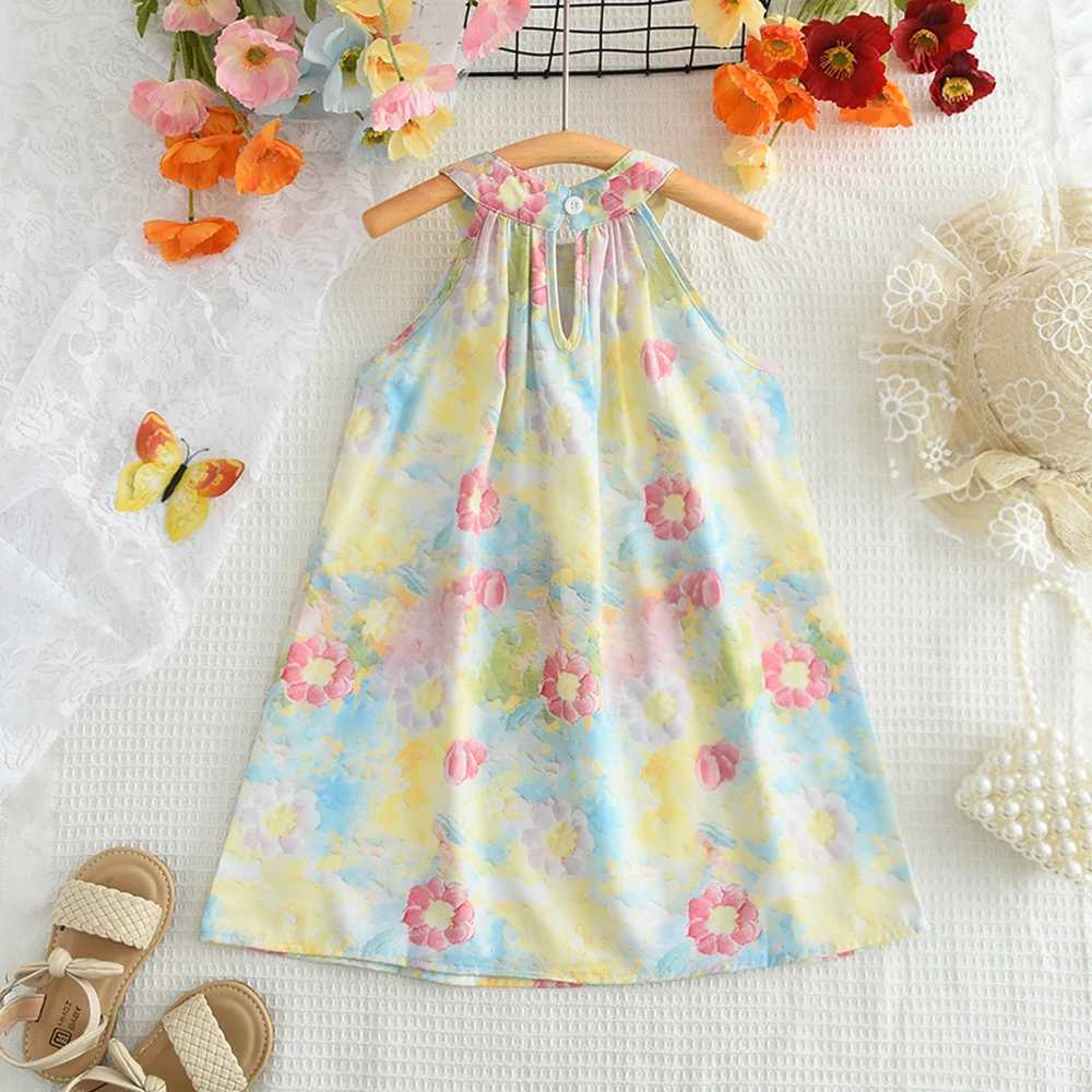 Summer New Sweet and Cute Childrens Clothing Oil Painting Sleeveless Vest Dress Birthday Party Costume Kids Dresses for Girls R250530