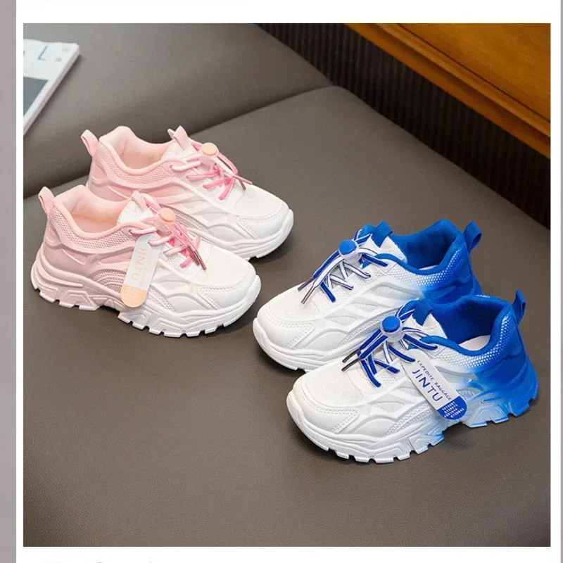 Girls Running Mesh Breathable Shoes Kids Soft Sole Non Slip Sports Shoes Boys Girls Lace Up Adjustable Button Comfort Sneakers 250527