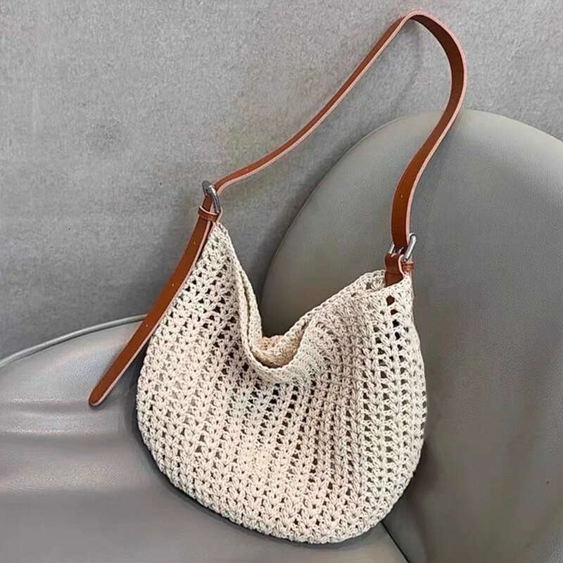 Tote Bag Leather Bag Straw For Women Large Capacity Versatile Woven Commuter Tote Casual Beach Vacation Bag With Minor Flaws Shoulder Bag