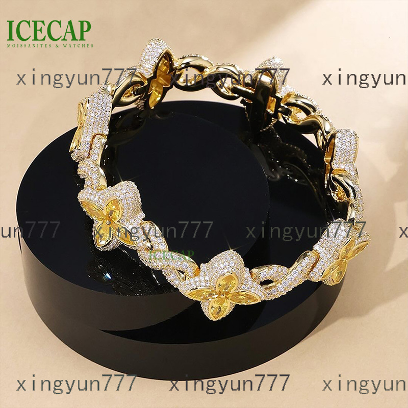 Icecap Custom Clover Cuban Bracelet Hip Jewelry VVS Moissanite Diamond Bracelet 925 Sterling Silver Charm Bracelet for Bulk