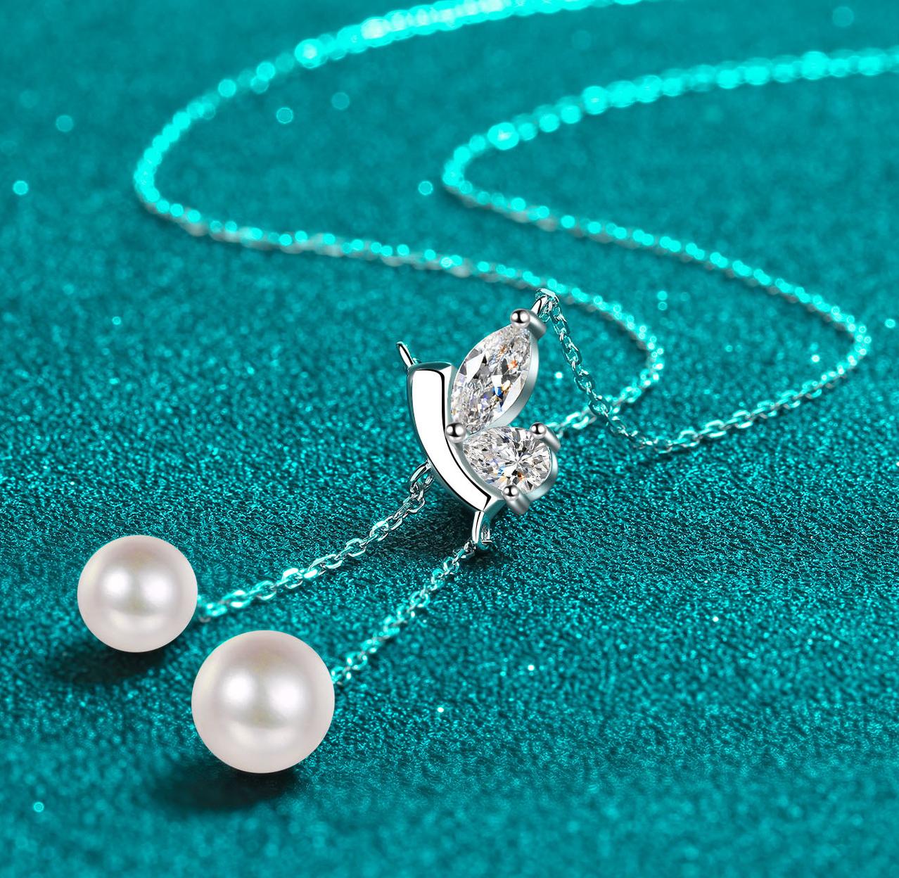 925 sterling silver necklace for women with moissanite and freshwater pearls PT950 gold plated elegant minimalist clavicle chain