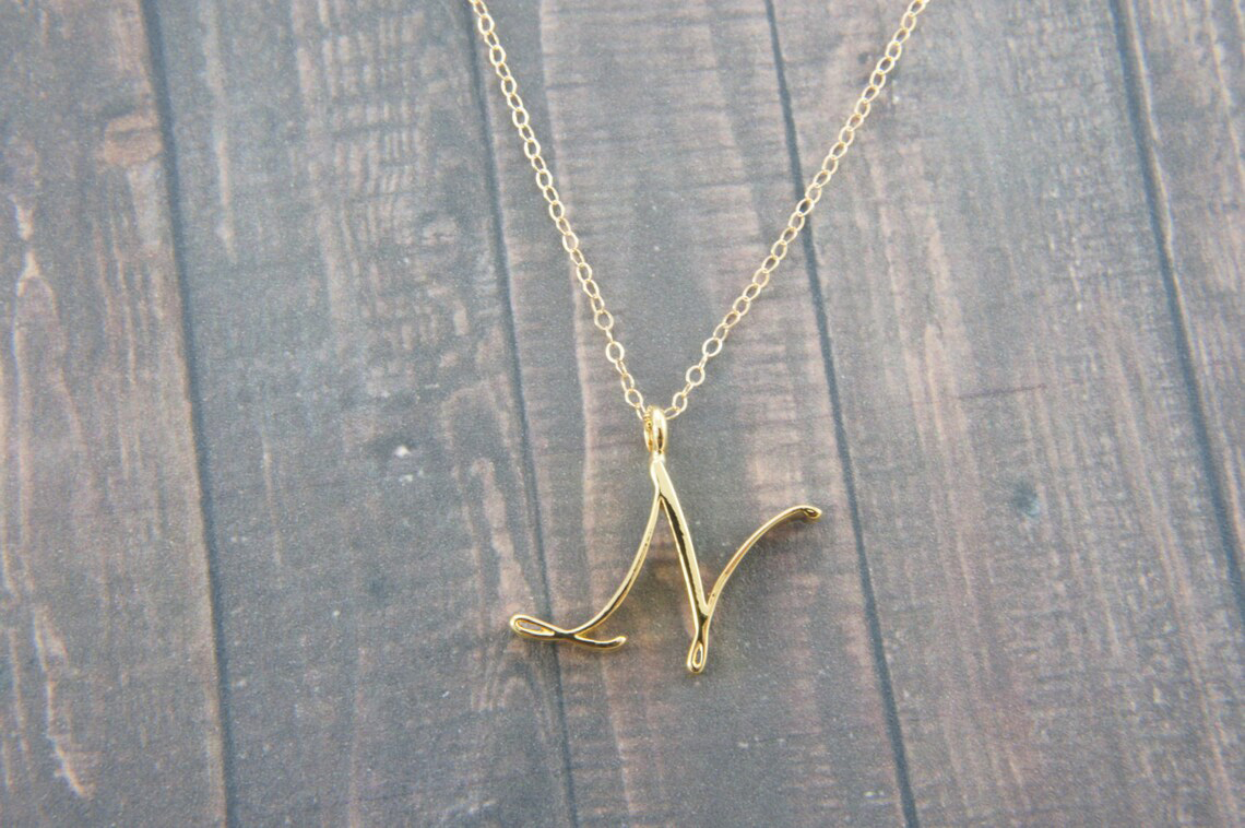 Cursive Initial Capital 26 Letter Chain Necklace Stainless Steel Alphabet Text Women Ladies English Name Partner Pendant Choker