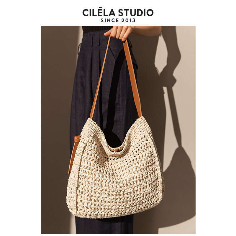 Tote Bag Leather Bag Capacity Wax Rope Woven Tote Vacation Beach Large Shoulder Crossbody Bag For Women Shoulder Bag