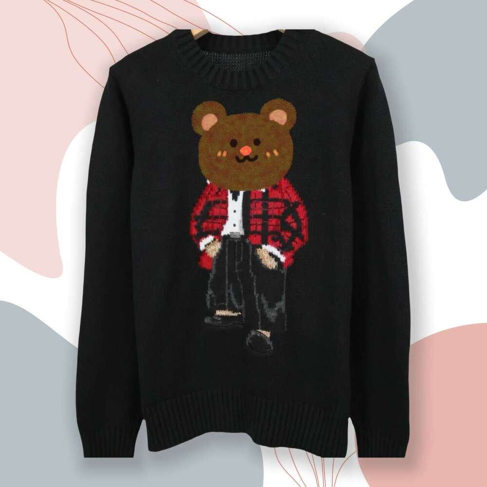 25 Autumn Winter New Cotton Bear Pullover Sweater Women Round Neck Knitwear Fashionable Cute College Style Trend