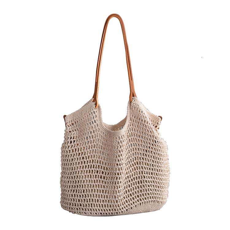 Tote Bag Leather Bag New Single Hollow Casual Vacation Beach Fresh INS Style Large Capacity Woven Shoulder Bag Shoulder Bag