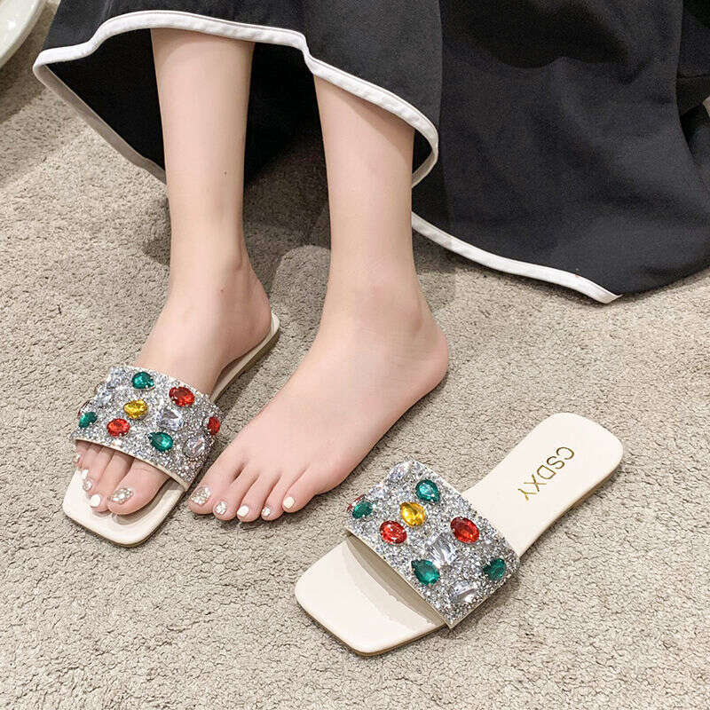 2025 Summer Large Diamond Flat Slippers Designer Sandals Women's Open Toed Cool Slippers Women's Outdoor Sandals Wholesale Free Shipping