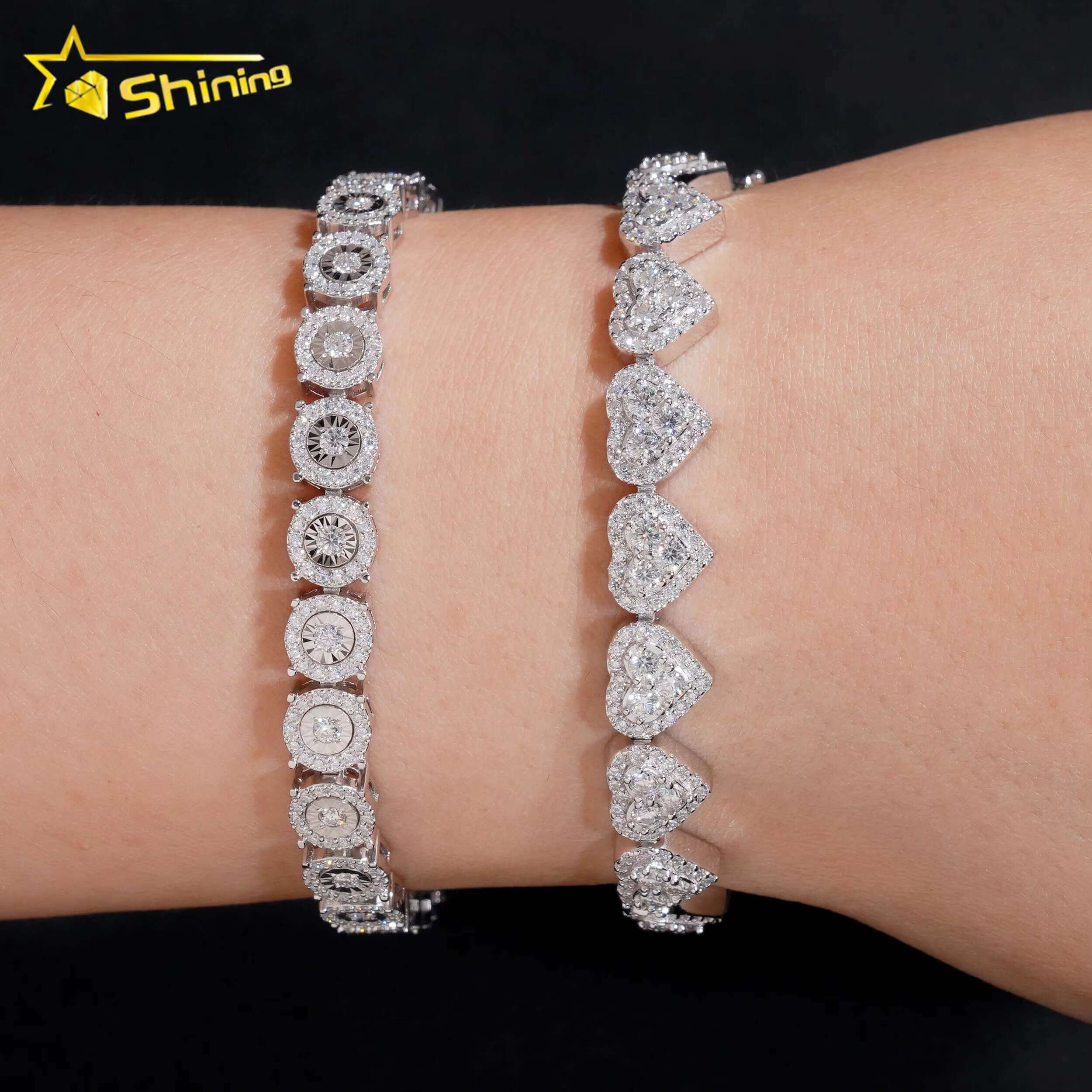 Fast Delivery 925 Sterling Silver Pass Diamond Tester GRA Certified VVS Moissanite Heart Cluster Tennis Bracelets