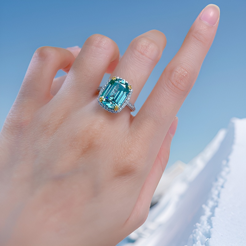 10*14mm 8CT tourmaline green S925 sterling silver emerald cut high carbon diamond unique interface ring hot-sell celebrity style trendy designer preci