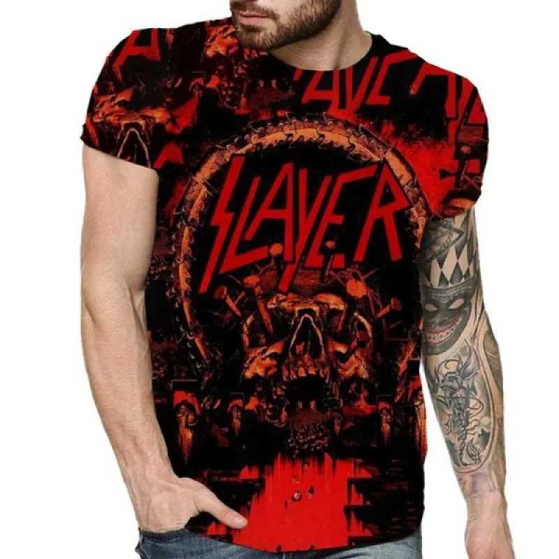 Mens Latest 3D Print T-shirt Mens Casual Short Sleeve Crew Neck T-shirt Slayer Hip-hop Funny Unisex Skull T-shirtC250530