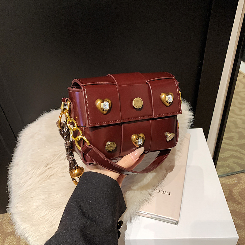 Free Shipping Designer Bag Bags This Year's Trend 2025 New Korean Fashion Patchwork Shoulder Bag Women's Crossbody Studded Small Square Bag 