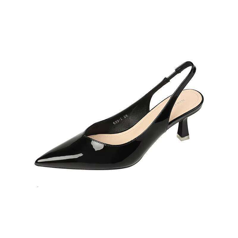 Women's Patent Leather Pointed Toe Slingback Heels Elegant Korean Style Office Shoes