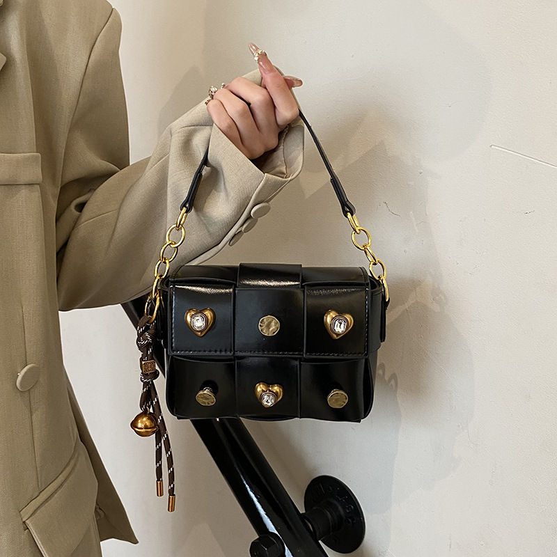 Free Shipping Designer Bag Bags This Year's Trend 2025 New Korean Fashion Patchwork Shoulder Bag Women's Crossbody Studded Small Square Bag 