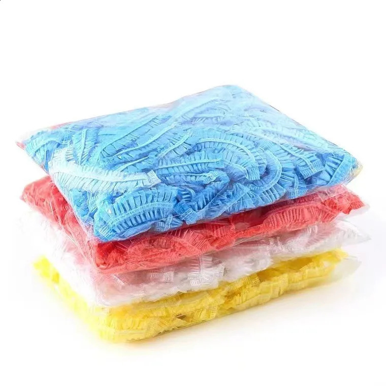 100pc 44cm Disposable Shower Cap Waterproof Household Shower Cap Women Convenience Pleated Elastic Cap Set el Salon Wholesale 250527