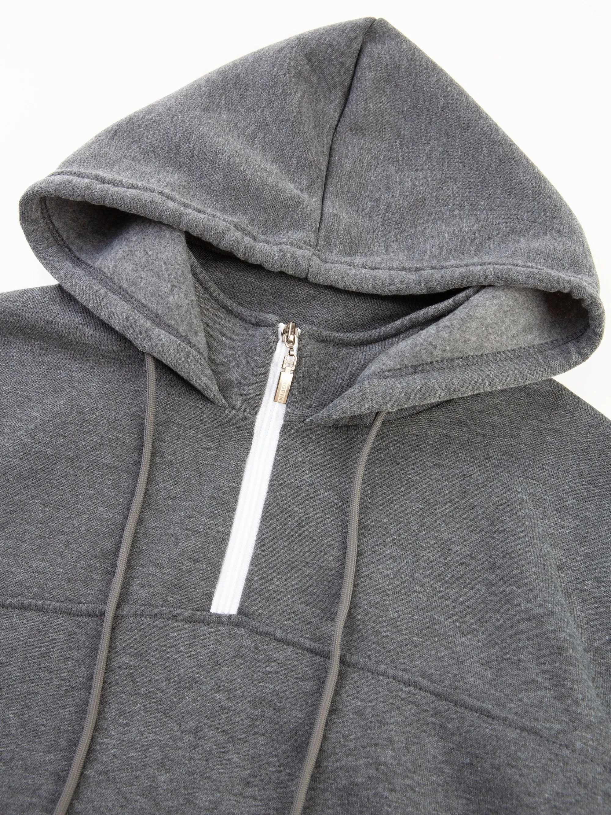 Mens Fashionable Casual Hoodie Autumn and Winter Solid Color Half Zipper Collar Long Sleeve Top W250530