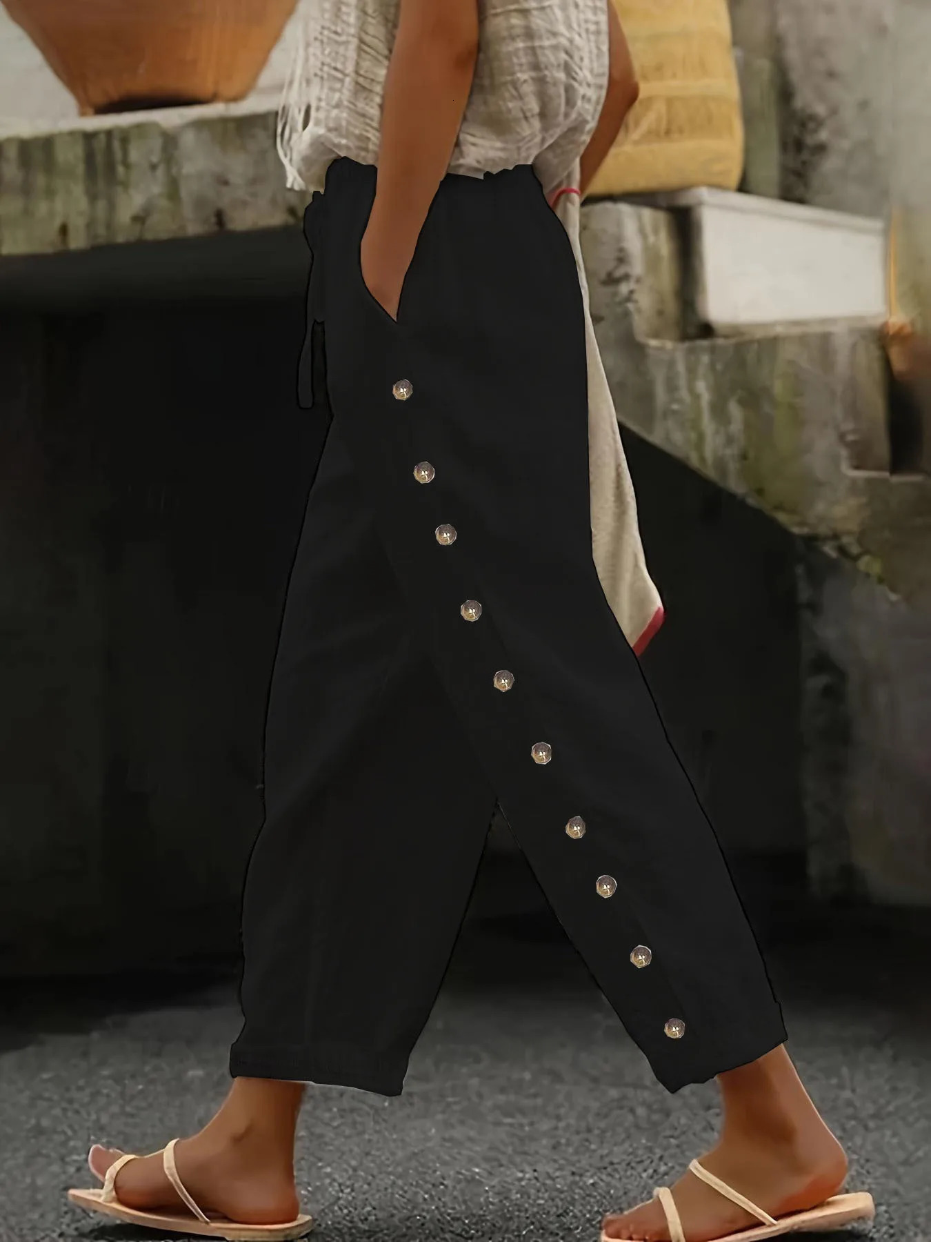 Autumn Product Womens Pants Elastic Waist Europe and America Cross border Loose Versatile Casual Nine Cent 250530