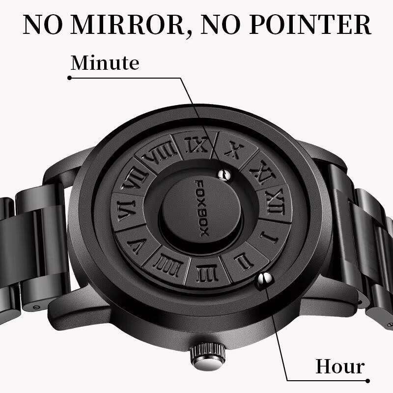 Creative Rolling Pointer Magnetic Quartz Leather Watch Mens Relogio Masculino