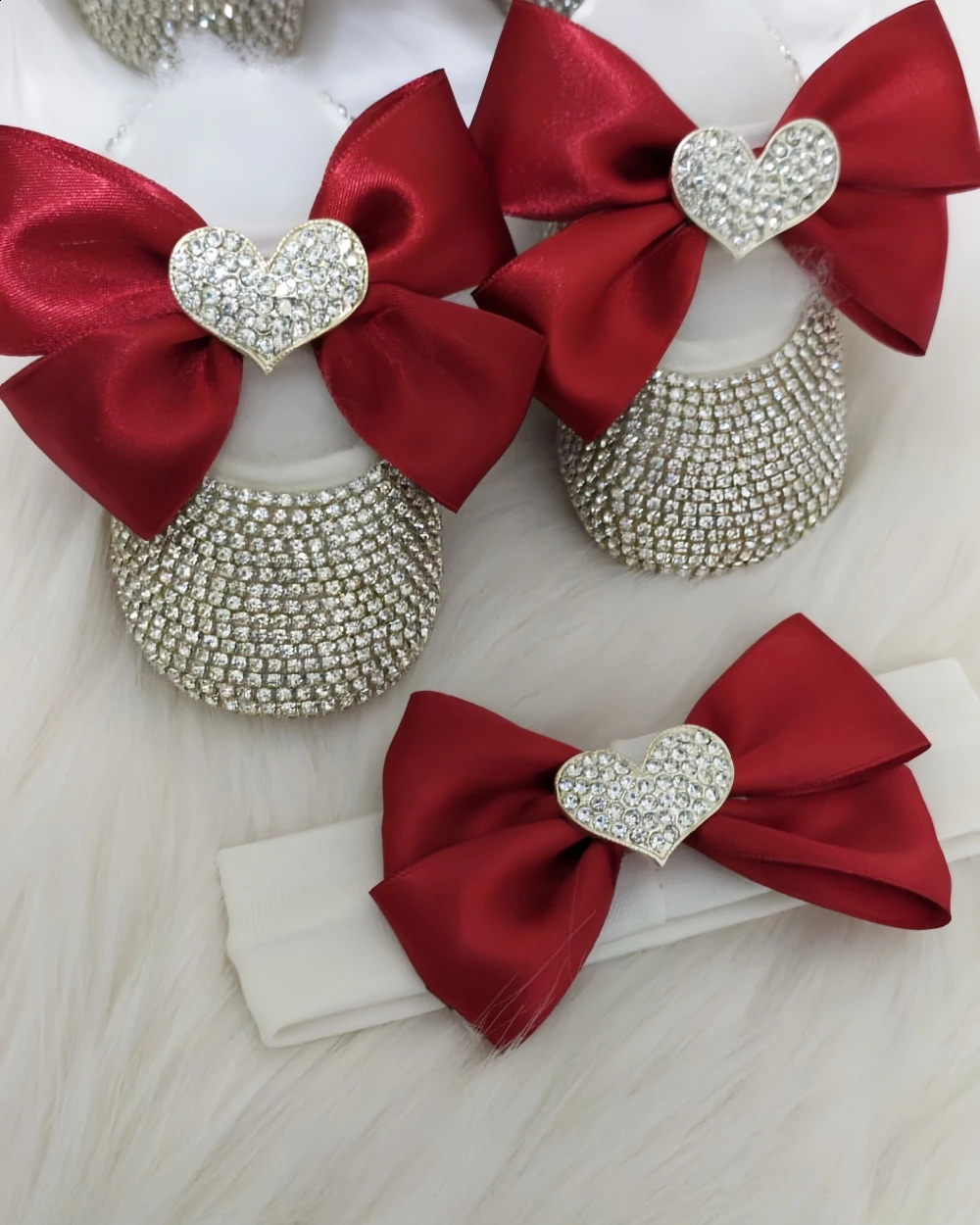 Dollbling Rhinestone Red Bow Christmas Shoes Xmas Gift Rhinestone First Walkers toddler ballerina slippers baby shower gift 250529