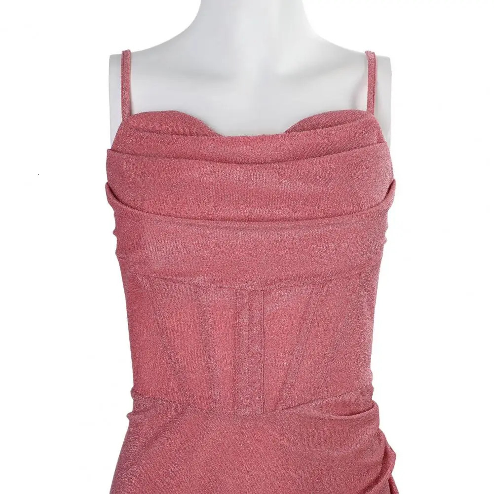 Women Evening Dress Spaghetti Strap Shiny Sequin Off Shoulder Sleeveless Low-cut High Split Loose Floor Length Women Prom Dress 250527