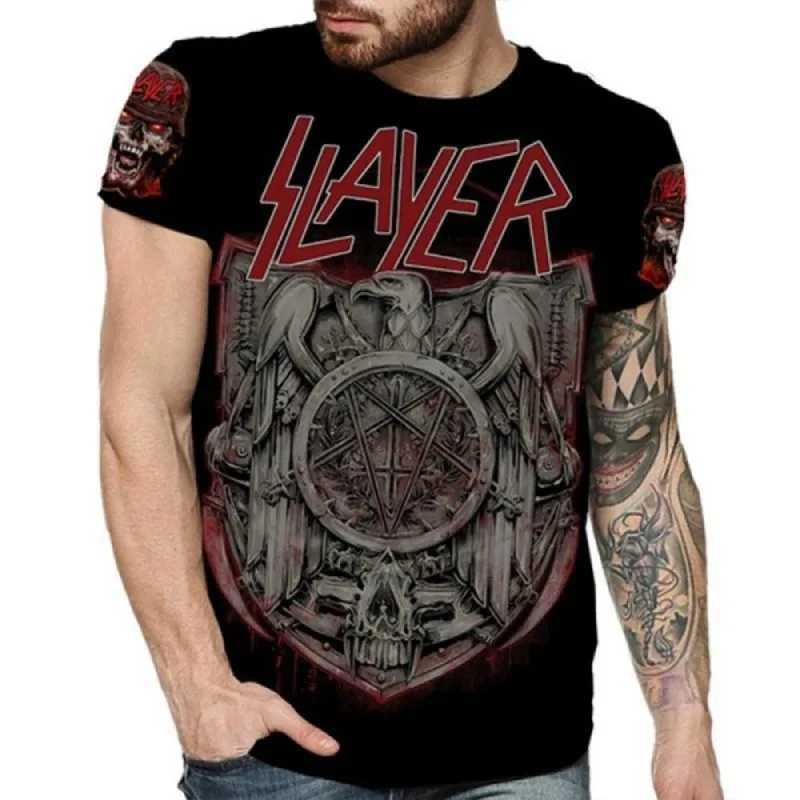 Mens Latest 3D Print T-shirt Mens Casual Short Sleeve Crew Neck T-shirt Slayer Hip-hop Funny Unisex Skull T-shirtC250530
