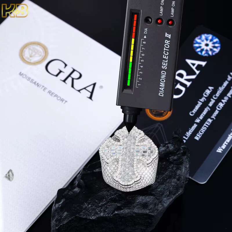 Iced Out Moissanite Diamond Ring 925 Silver Hip Hop Bling Champion Cross Design VVS High Quality Men Fashion Jewelry