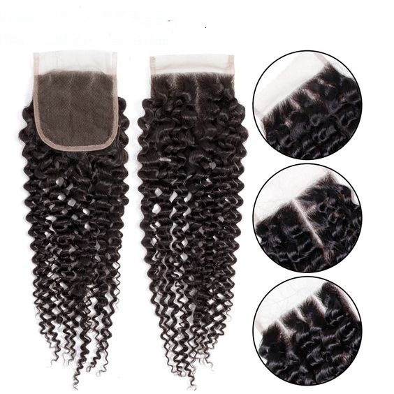 HD 4*4 Transparent lace kinky curly closure human hair
