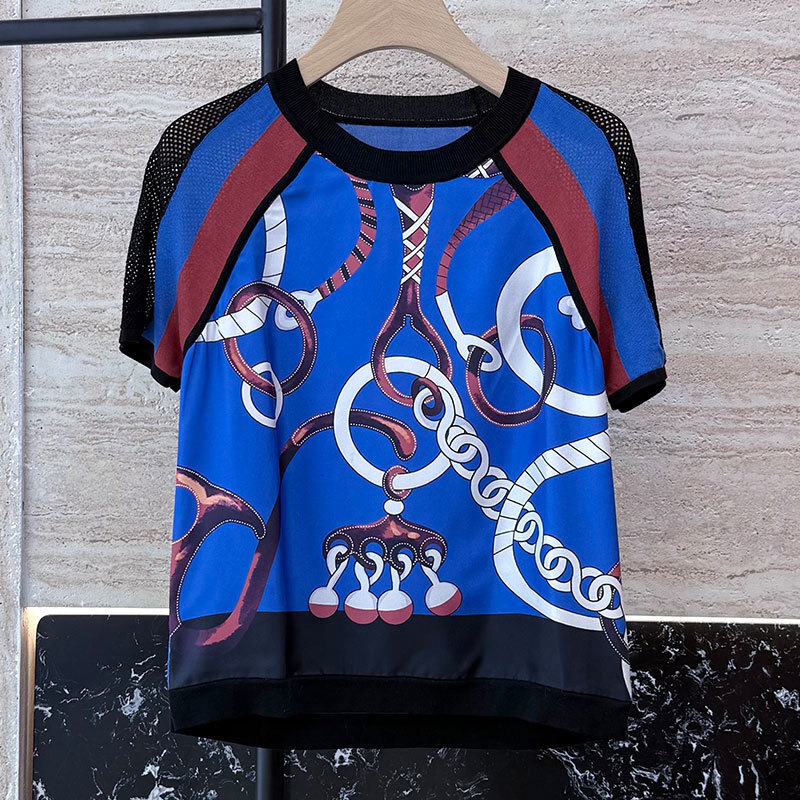 Summer Women's Silk-Wool Blend Knit Tees New Arrival Classic Round Neckline Cut Out Short Sleeve Detail Two Colors High-Quality Y2K Style Clothin