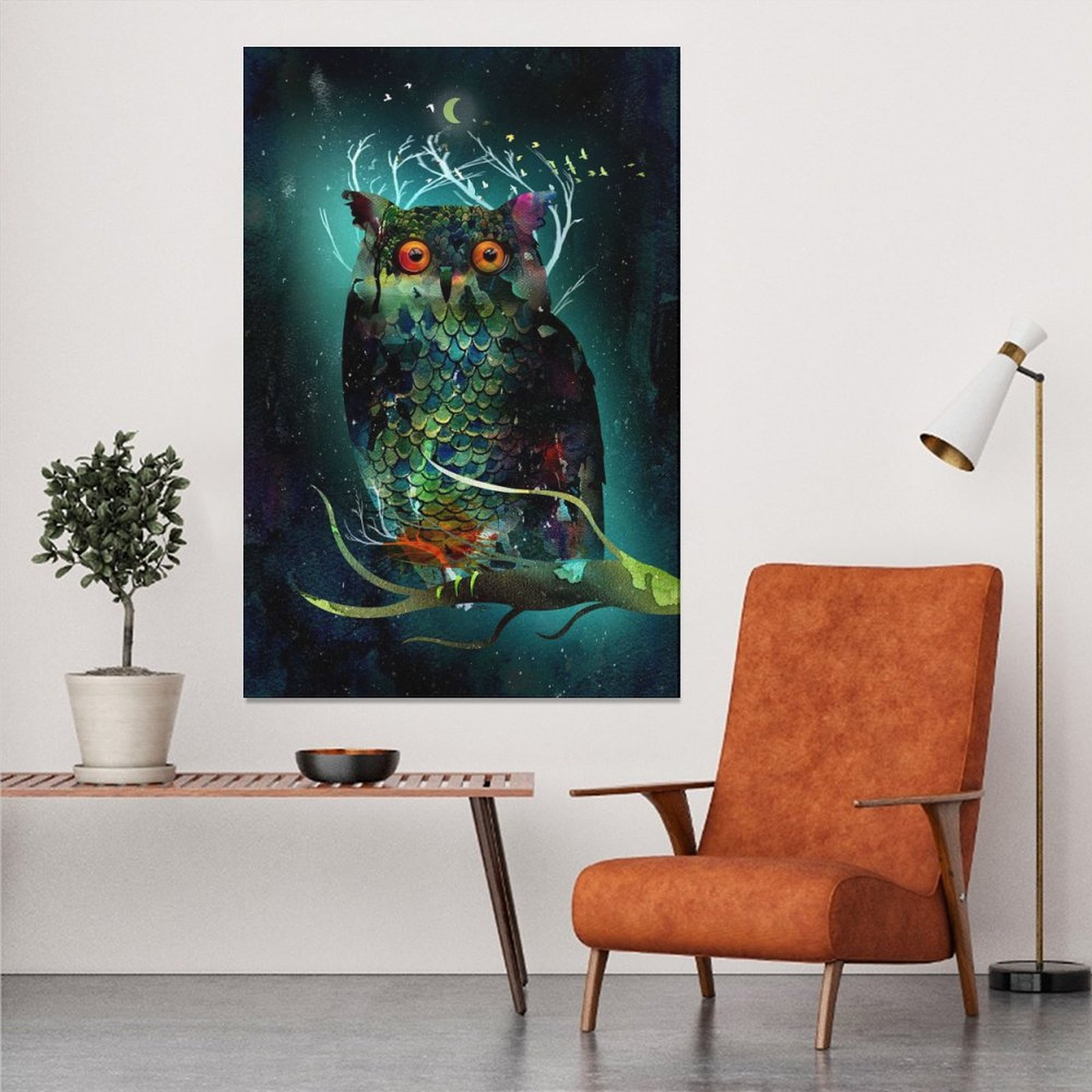 Wall Art Painting Night Owl Animal Color Bird Canvas Prints Wall Painting Wall Art Decor Print Picture Paintings for Living Room Home Decor Luxury Unf