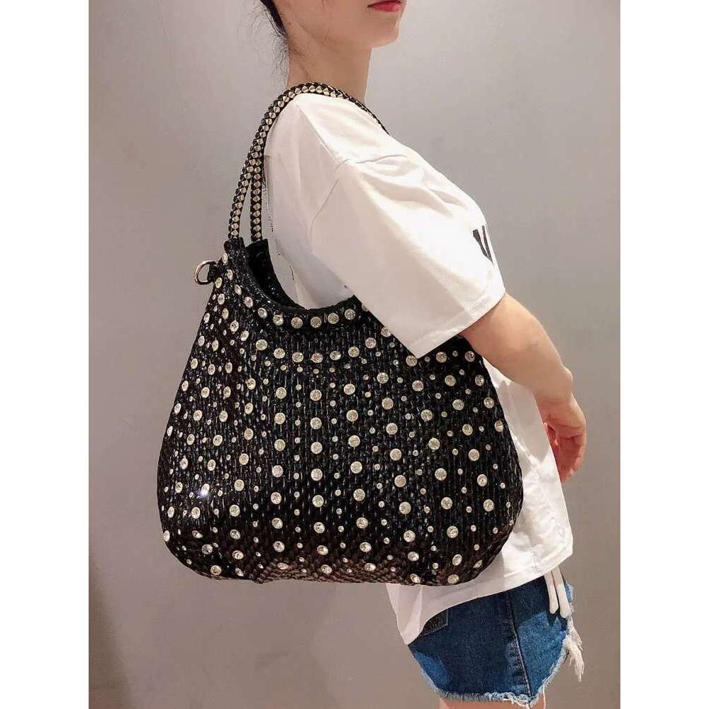 Fashion Dia Women Handbags Pu Leather Shoulder Ladies Slung White Rhinestone Messenger Crossbody Bag Shopping Totes