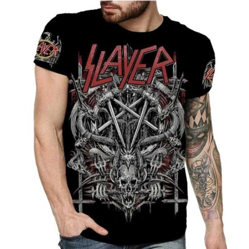 Mens Latest 3D Print T-shirt Mens Casual Short Sleeve Crew Neck T-shirt Slayer Hip-hop Funny Unisex Skull T-shirtC250530