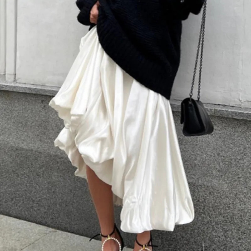 Tuularose Womens White Long Skirt Summer Fashion Casual Solid High Waisted Loose Skirt Elegant Patchwork Female Long Skirt 250527