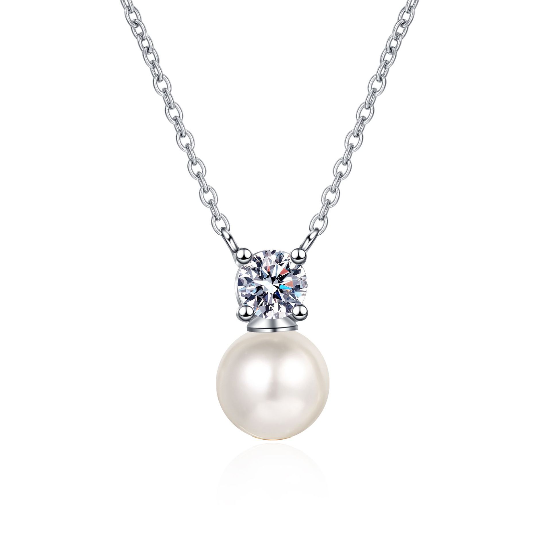 Chic Unisex 925 Fine Silver Necklaces Embellished With Exceptional Fresh Water Pearls And Glittering Man Made Diamond Look
