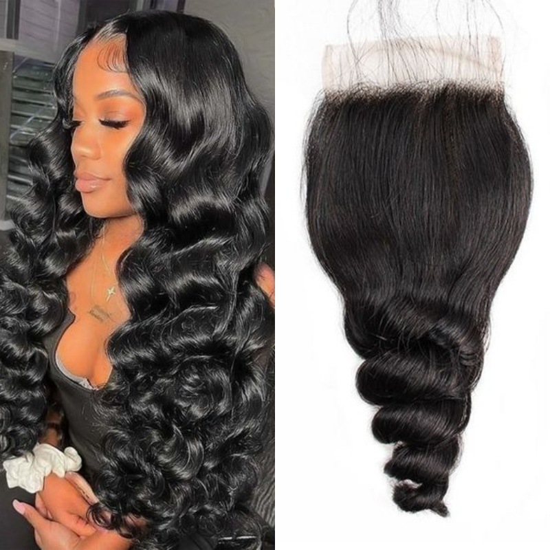 Human Real Hair Lace Hair Block Smooth Natural Color 4x4 Full Hand-Woven Loose Wave
