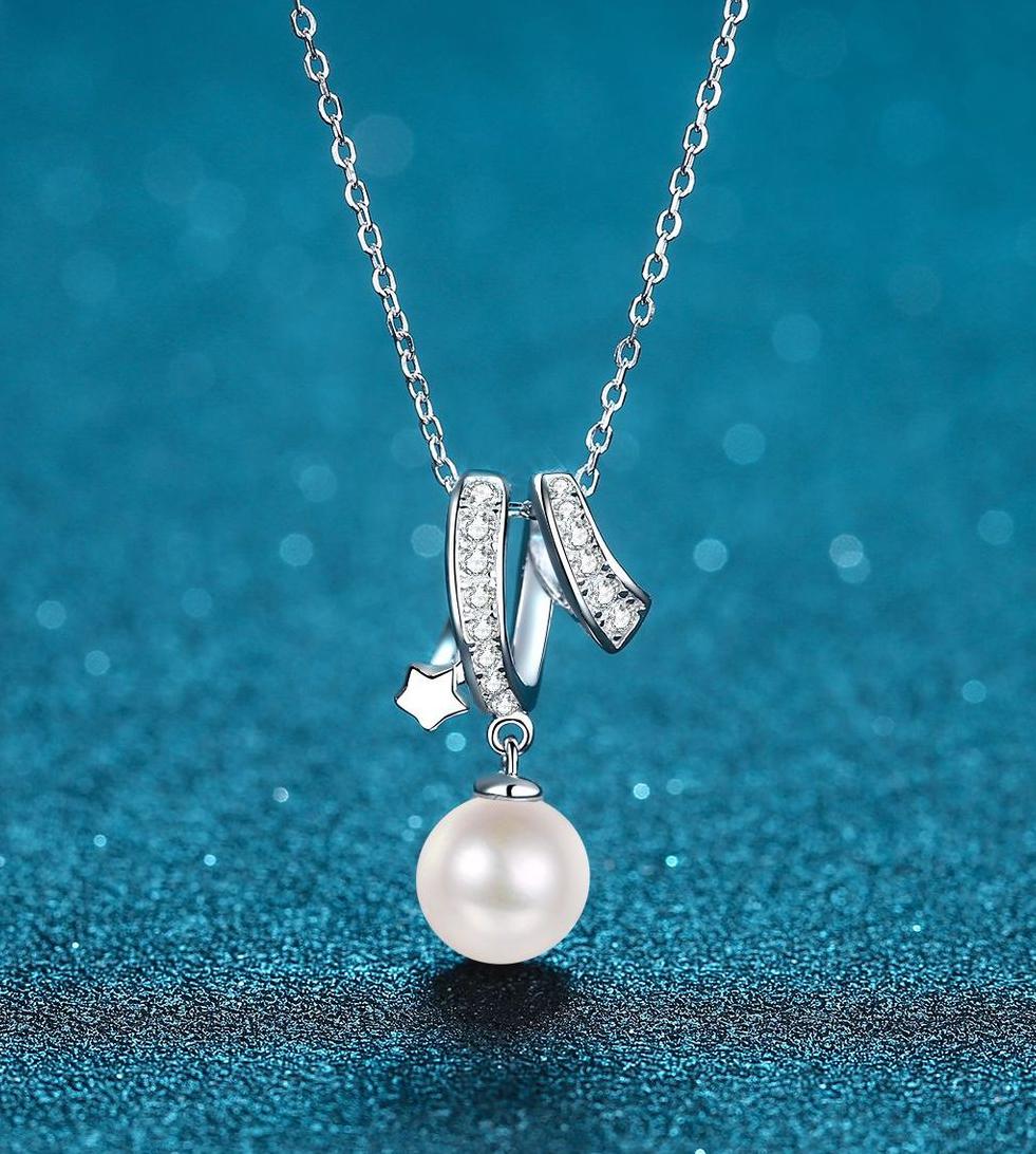 925 Sterling Silver Cross Collarbone Necklace 8mm Flawless Freshwater Pearl Moissanite Minimalist Fashion Necklace