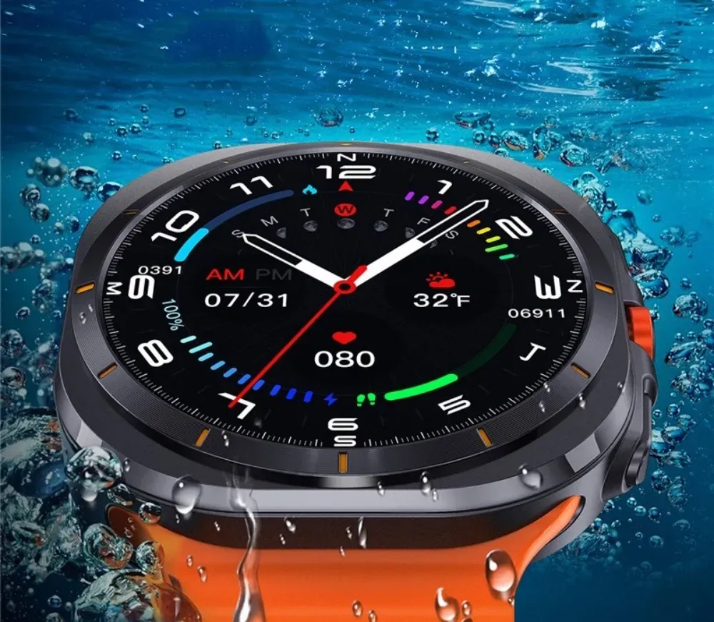The new WATCH ULTRA smartwatch features heart rate and blood oxygen monitoring, compass, AI voice recording, and TWS connection