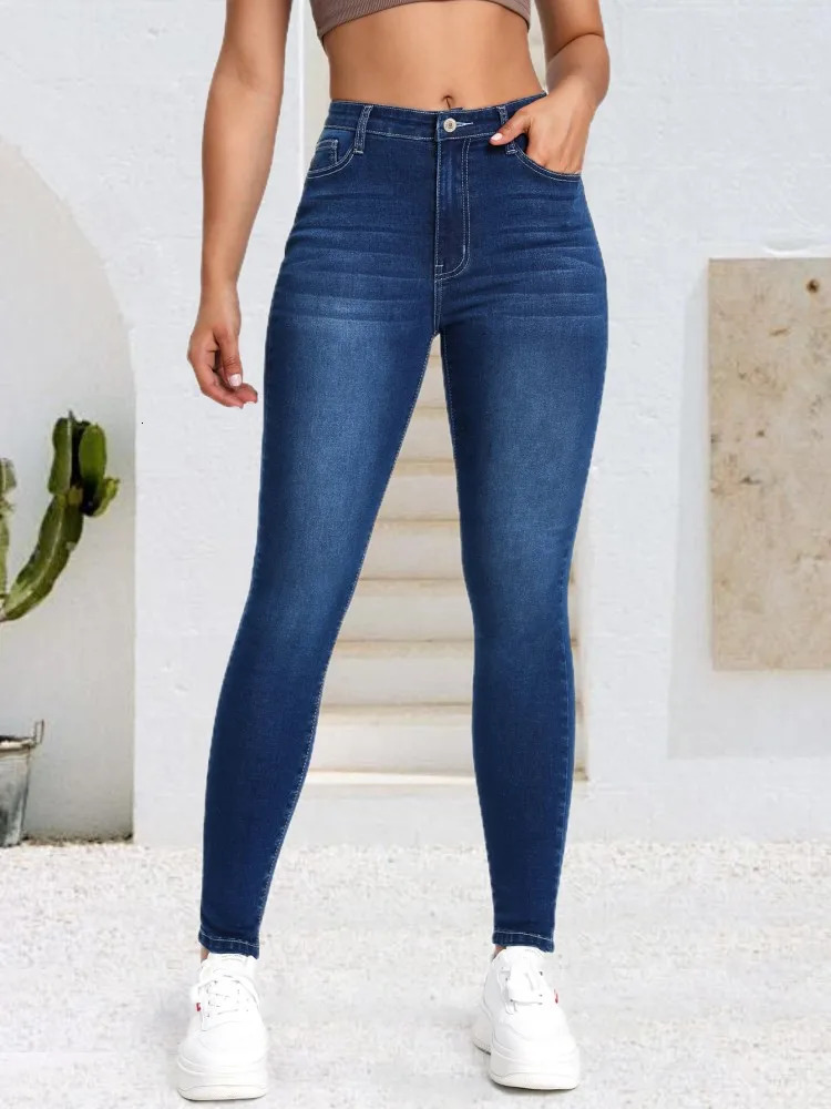 Blue fashionable cat whisker elastic tight fitting small leg jeans 250530