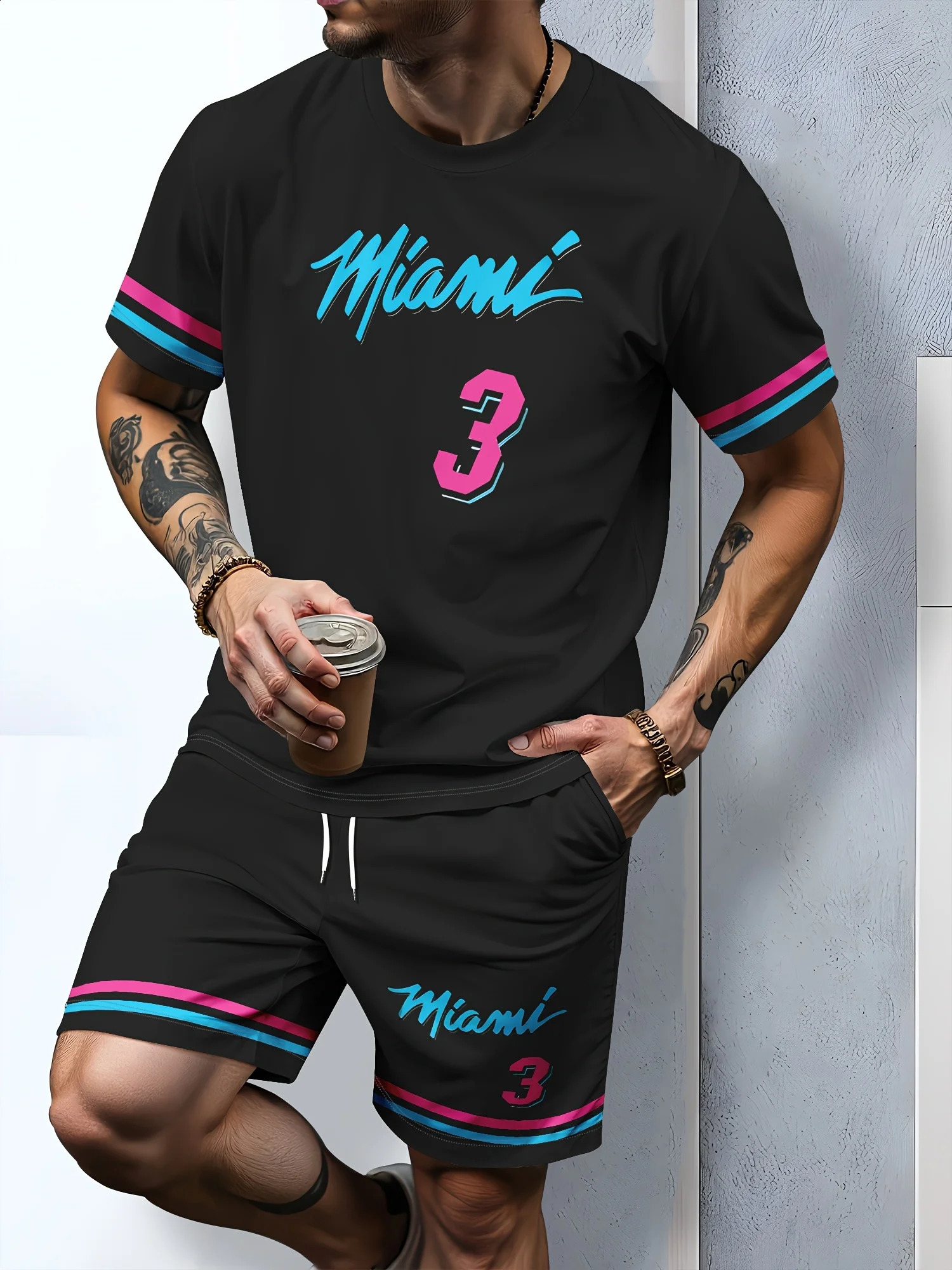 The 2025 summer mens suit 3D printed casual simple fashionable soft and breathable polyester wear 250520Z