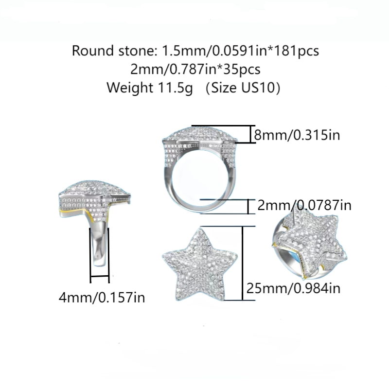 S925 sterling silver five-pointed star luxury ring 2025 new model hip-hop style grand noble authoritative starry sky ring jewelry gift for boyfriend f