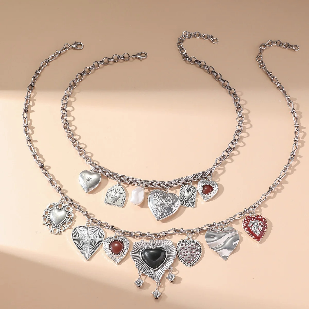 Fashion Punk Metal Heart Pendant Necklaces for Women Vintage Double Layered Choker Chain y Party Jewelry Gifts 250530