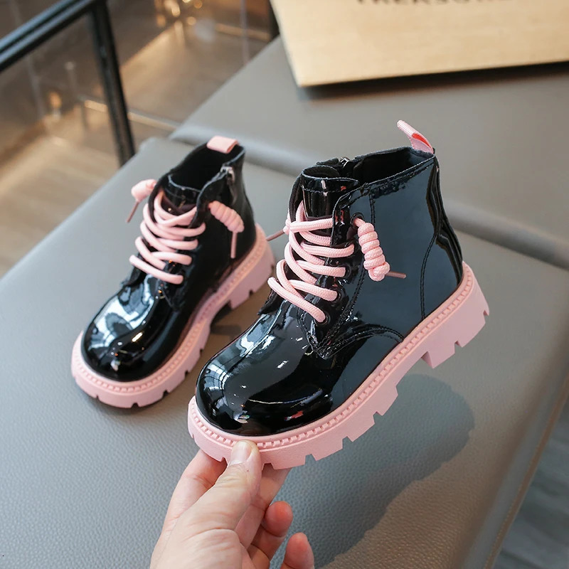 Girls Autumn Boots Patent Leather Platform Zipper Sweet Kids Short Boot Fashion Mid-Calf Solid Color Daily Children Shoes 250527