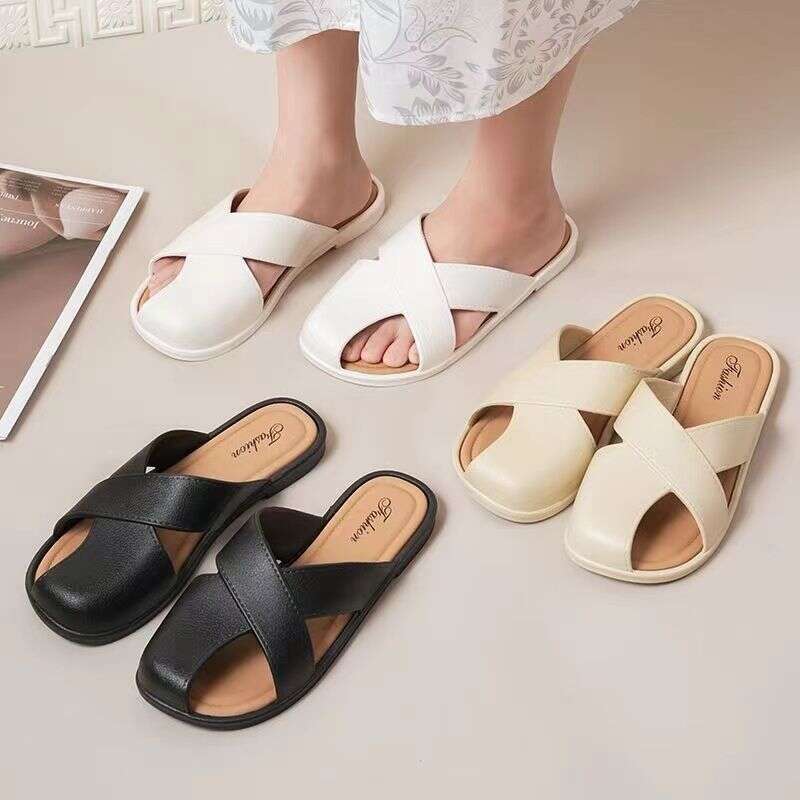2025 Spring And Summer Outerwear New Half Baotou Women's Soft Bottom Slippers Designer Sandals Versatile Fashion Lazy Flat Cool Wholesale Free Sh