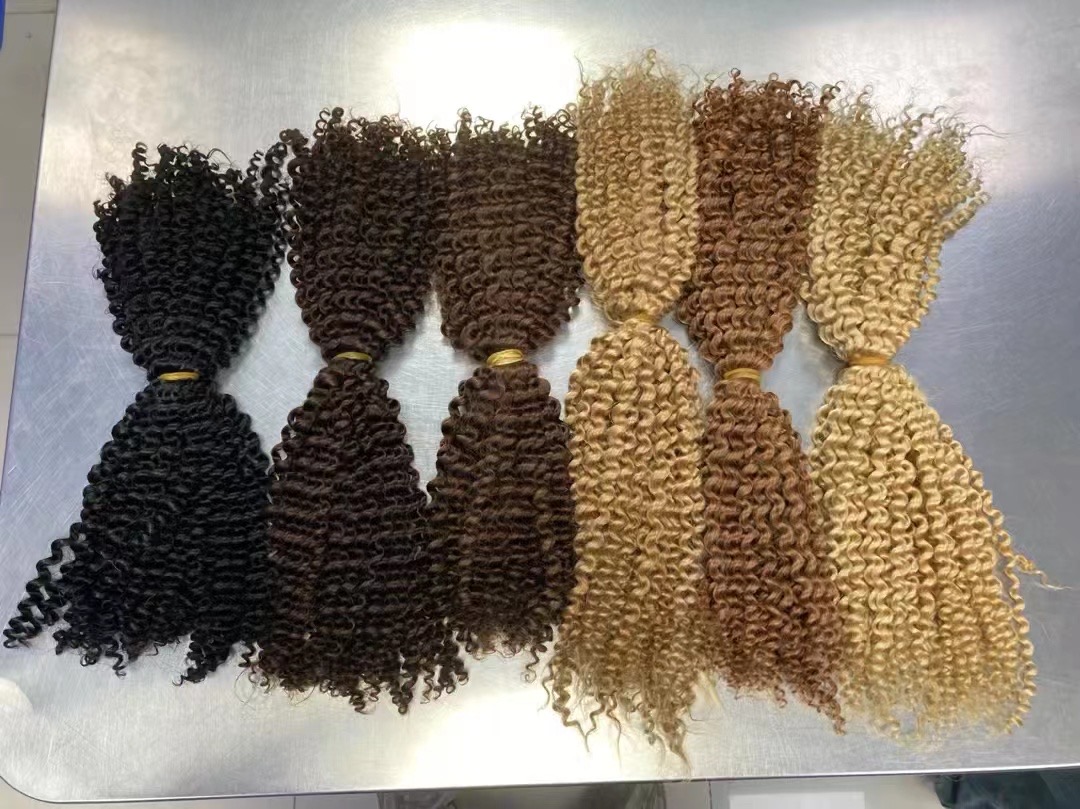 Free shipping Super double Drawn Virgin Bulk Kinky Curly No Weft Human Hair Braids Extension for Braiding 3 pieces/ lot 100grams/piece