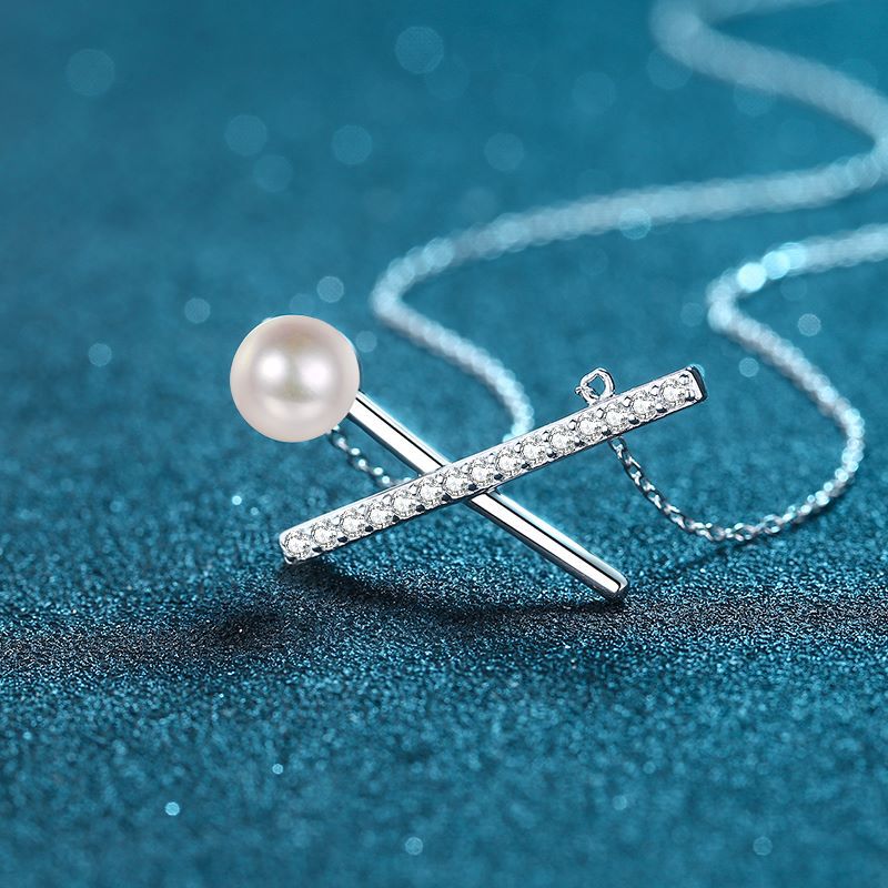 Elegantly Simple Pendant Chain Jewelry Item Premium Grade Platinum Alloy Complimented by Dazzling Gemstones